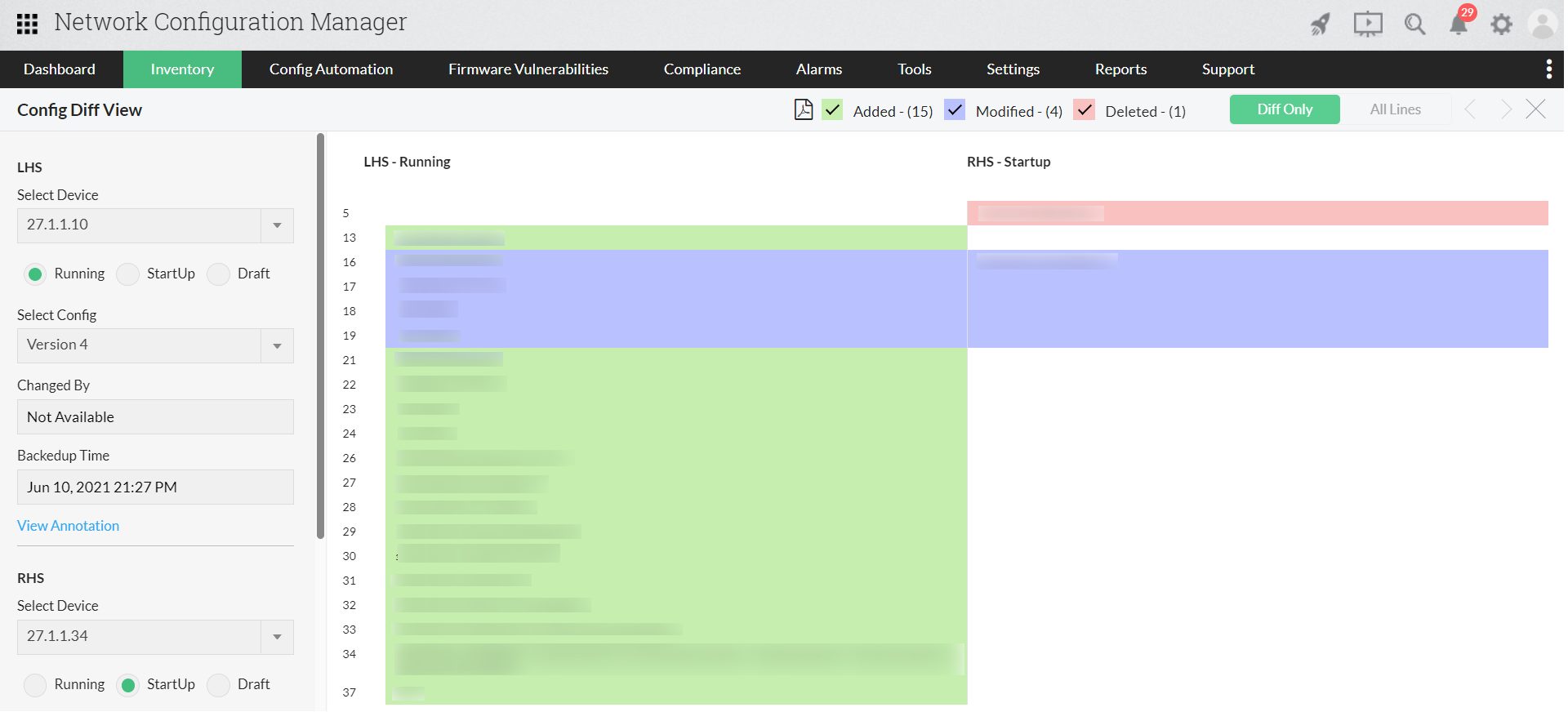 Configuration diff view Tool
