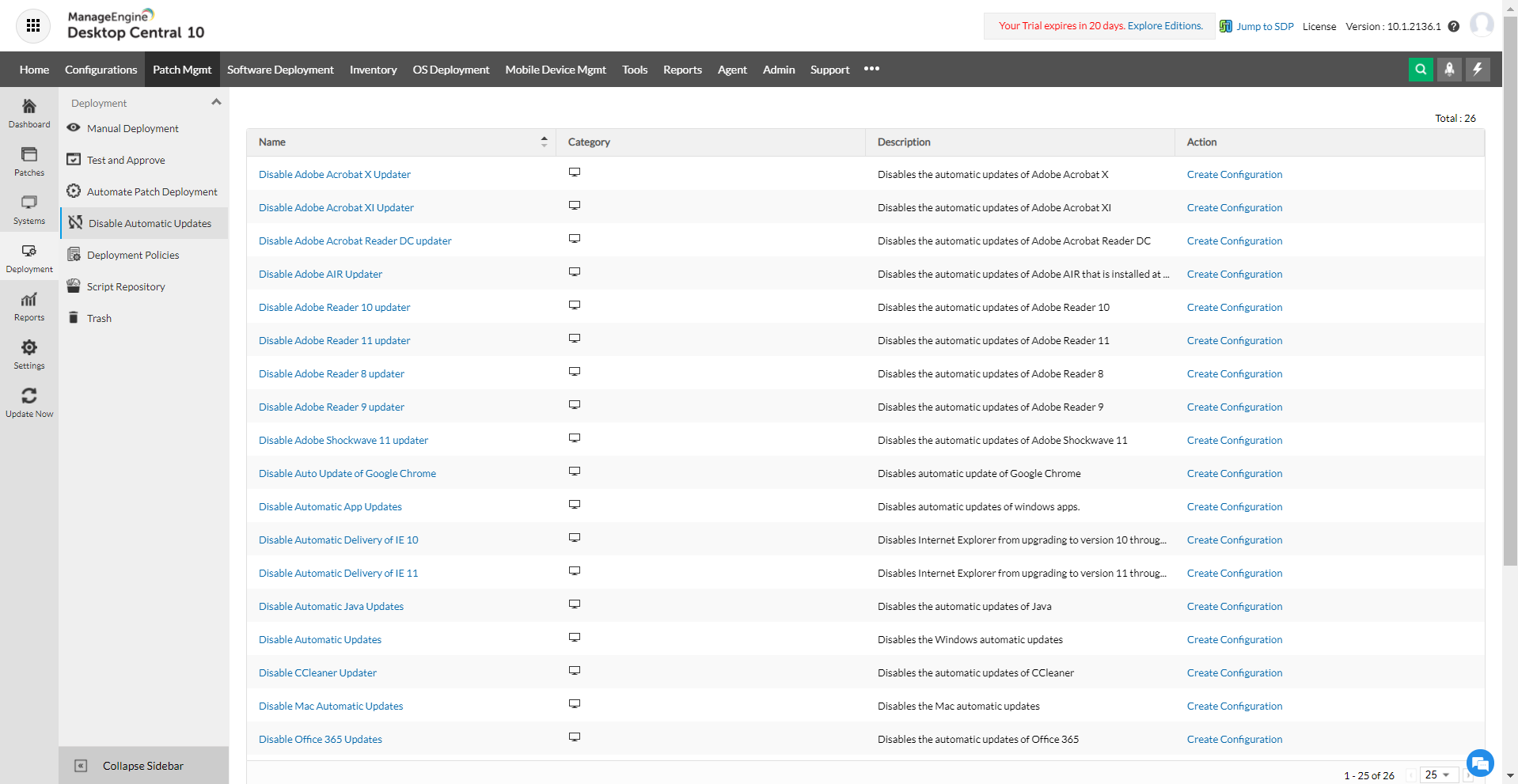 Disable Automatic Updates - ManageEngine Endpoint Central